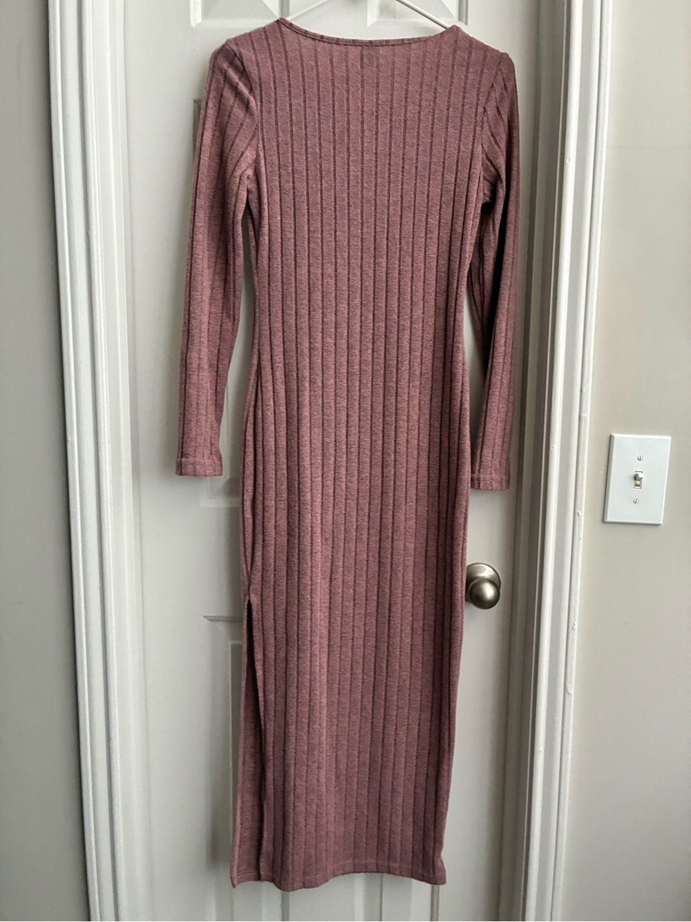 SHEIN Dusty Rose Ribbed Long-Sleeve Maxi Dress